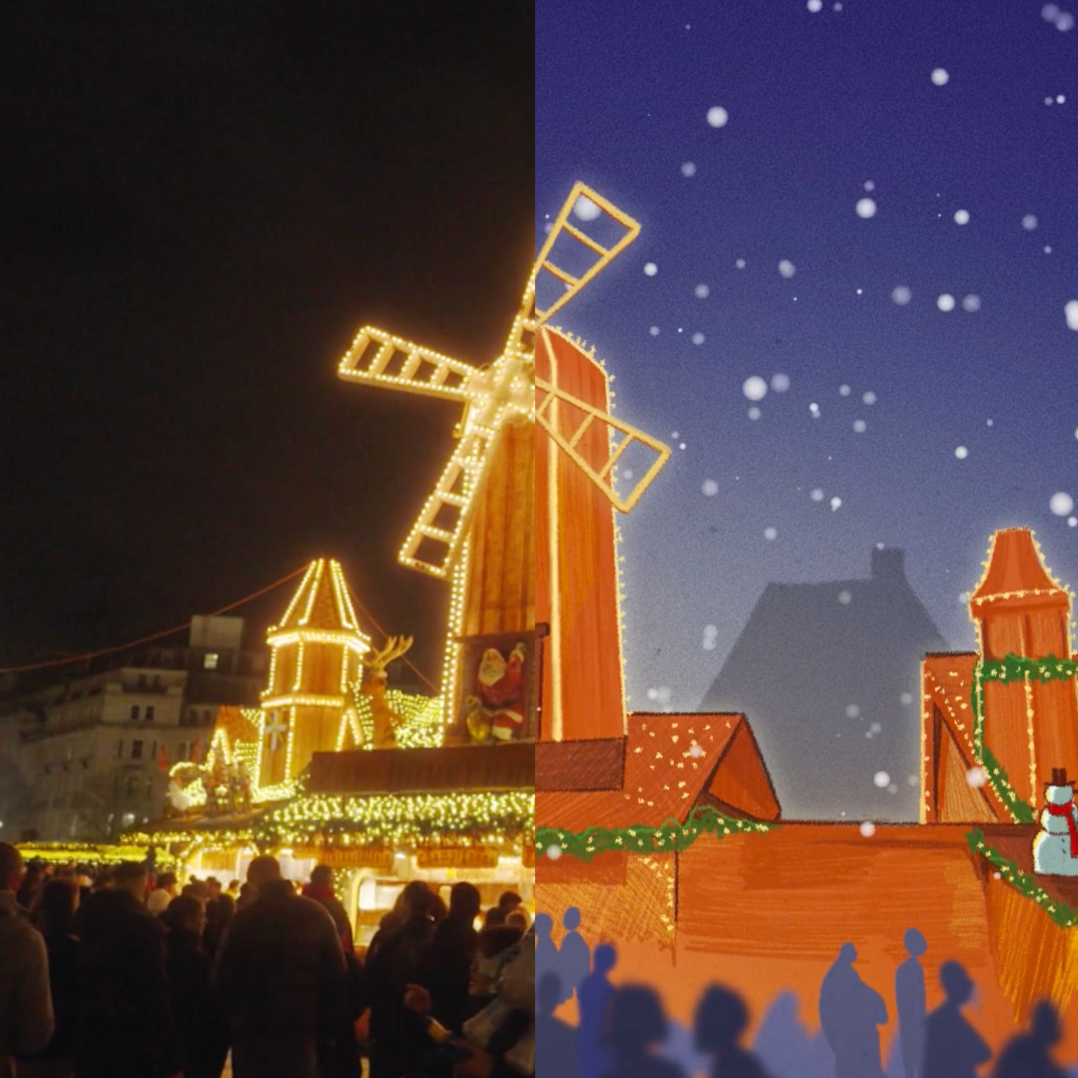 animation and live action windmill in birmingham at Christmas