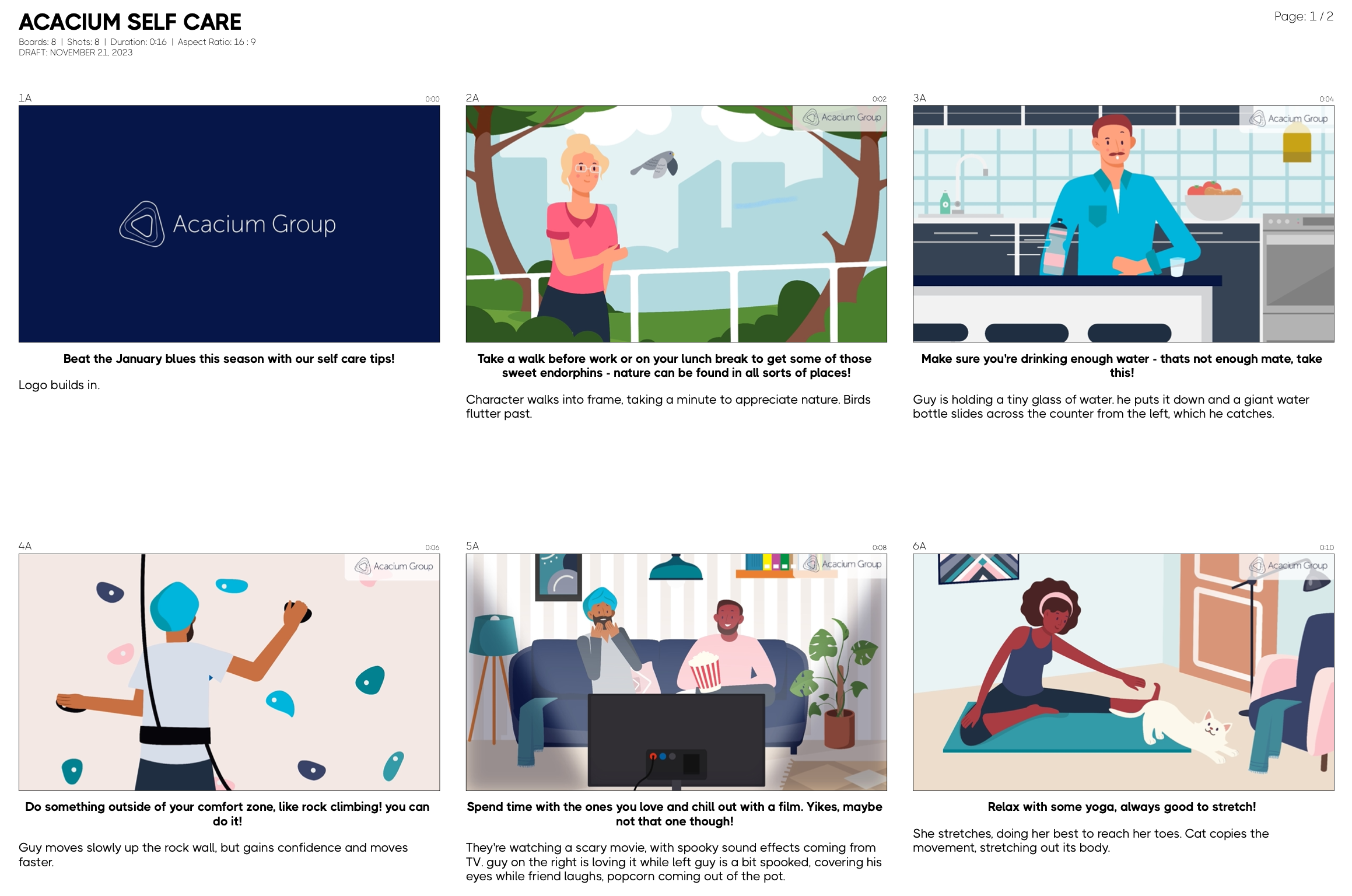 Acacium Group Animation Self Care Storyboard