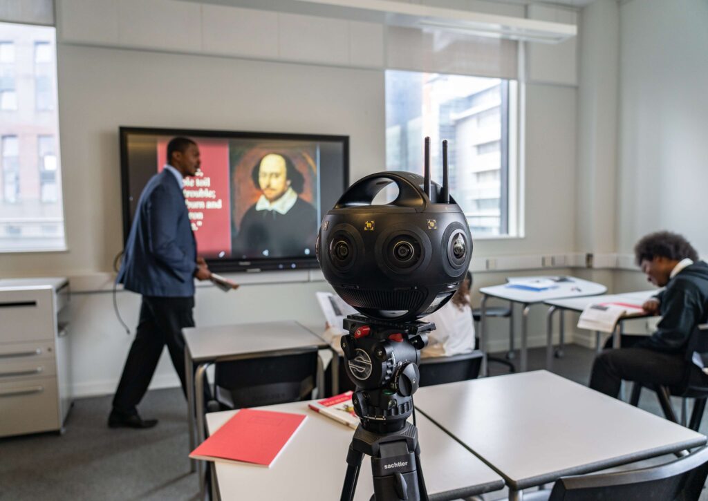 Antser VR filming using Titan 360 camera in classroom with teacher