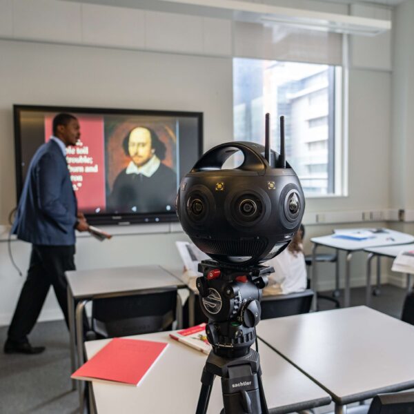 Antser VR filming using Titan 360 camera in classroom with teacher