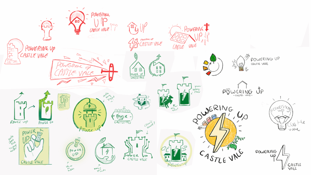 Sketches of Powering Up Castle Vale branding style