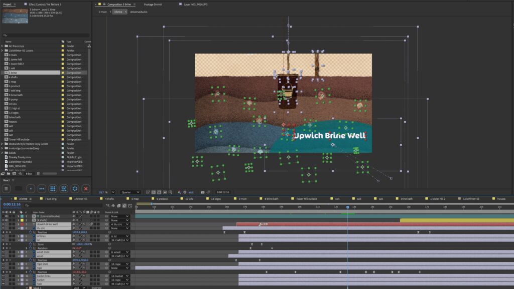 After Effects Timeline of the Droitwich Spa Heritage animation project